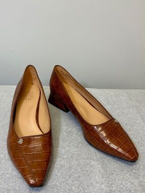 Naturalizer Quiet Luxury Cognac Croc Leather Classic Wedge Pump, Sz 8.5W